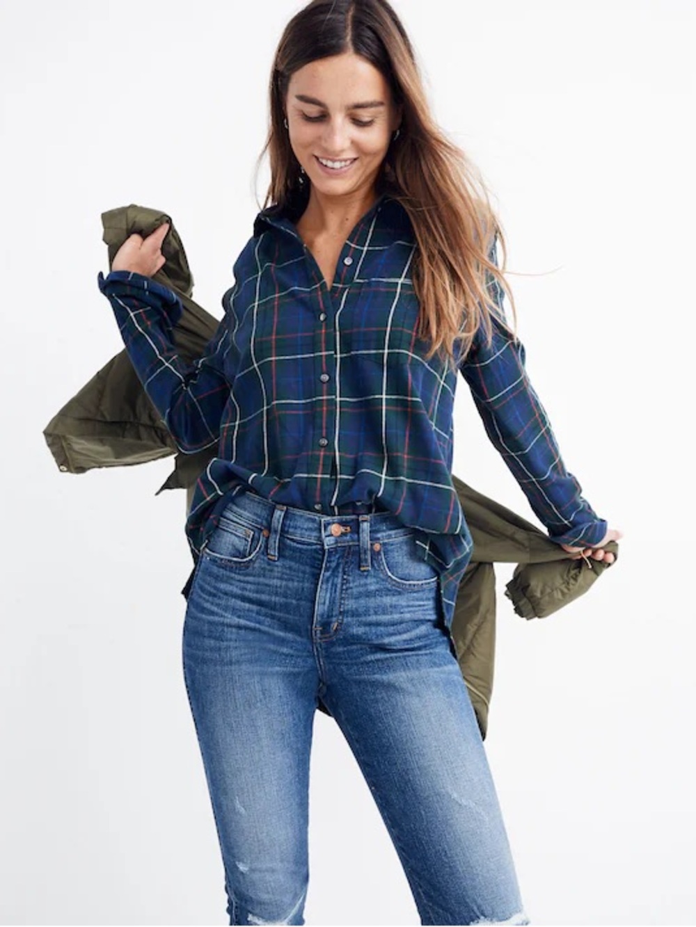 NWT Madewell Flannel Oversized Ex-Boyfriend Shirt in Dark Plaid Gallery Green